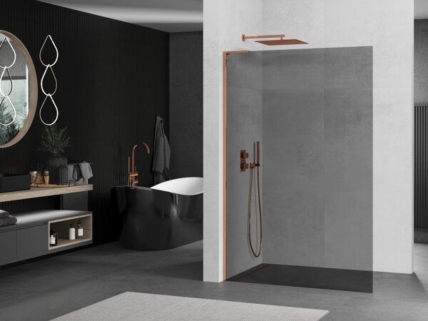 Mexen Kioto L, sprchová zástěna Walk-In 70 x 200 cm, 8mm šedé sklo, růžové zlato profil, 800-070-103-60-40