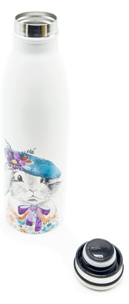 Nerezová termolahev Králík elegán, 500 ml – bílá, matný povrch, s pohádkovým motivem králíka