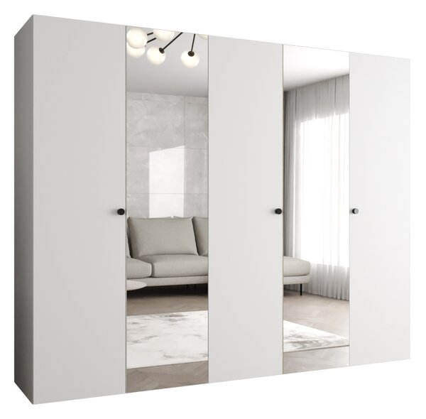 Zrcadlová šatní skříň CAITIR 2 250 cm - bílá / černé úchyty