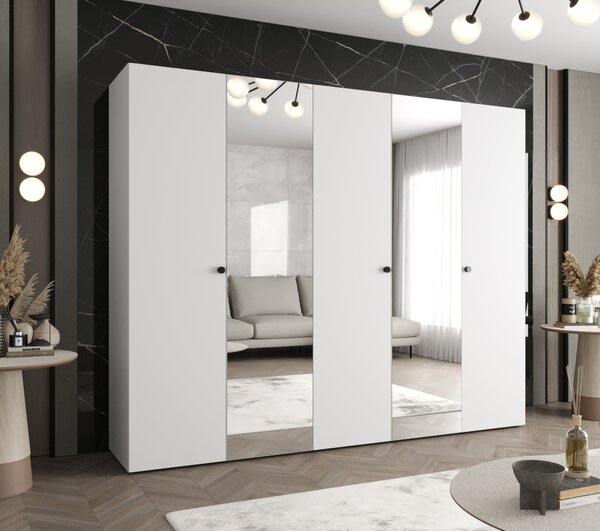 Zrcadlová šatní skříň CAITIR 2 250 cm - bílá / černé úchyty