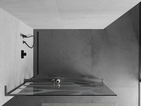 Mexen Kioto+ L, sprchová zástěna Walk-In s poličkou a věšákem 80 x 200 cm, 8mm čiré sklo bílý vzor, ​​grafitový profil, 800-080-123-66-97