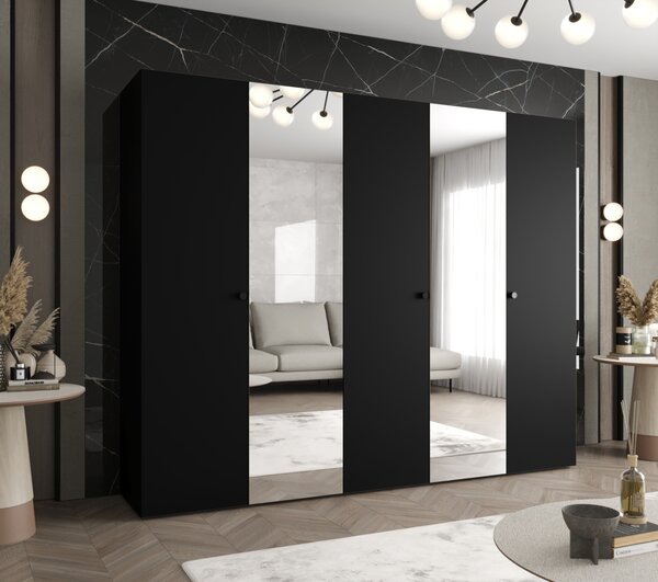 Zrcadlová šatní skříň CAITIR 2 250 cm - černá / černé úchyty
