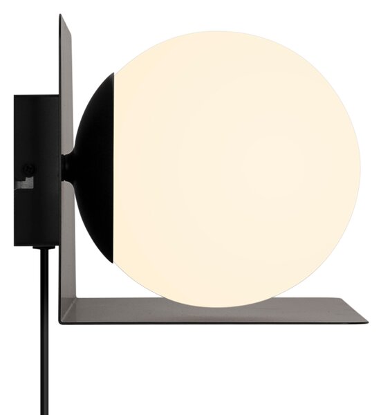 Nordlux 2312931003 Lilibeth, černá nástěnná lampa s poličkou a vypínačem 1xE14, šířka 35cm