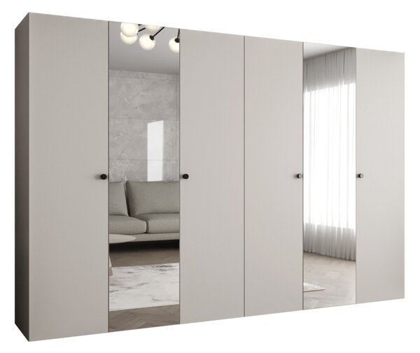 Zrcadlová šatní skříň CAITIR 2 300 cm - kašmír / černé úchyty