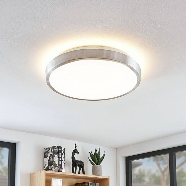 Lindby LED stropní svítidlo Emelie, Ø 42 cm, barva hliníku, kov, Hliník / šedá / zinek, Obývací pokoj / jídelna, Hliník, Moderní