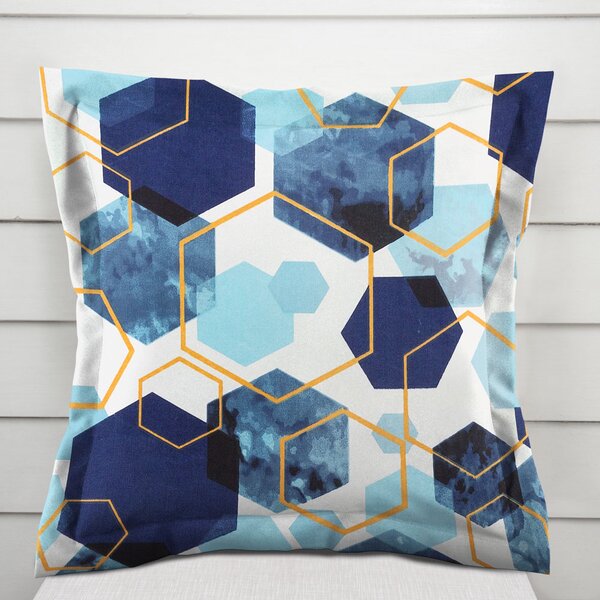 Biante Bavlněný povlak na polštář s lemem Sandra SA-574 Modré hexagony na bílém 30 x 50 cm