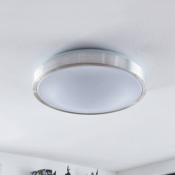 Lindby LED stropní svítidlo Emelie, Ø 42 cm, barva hliníku, kov, Hliník / šedá / zinek, Obývací pokoj / jídelna, Hliník, Moderní
