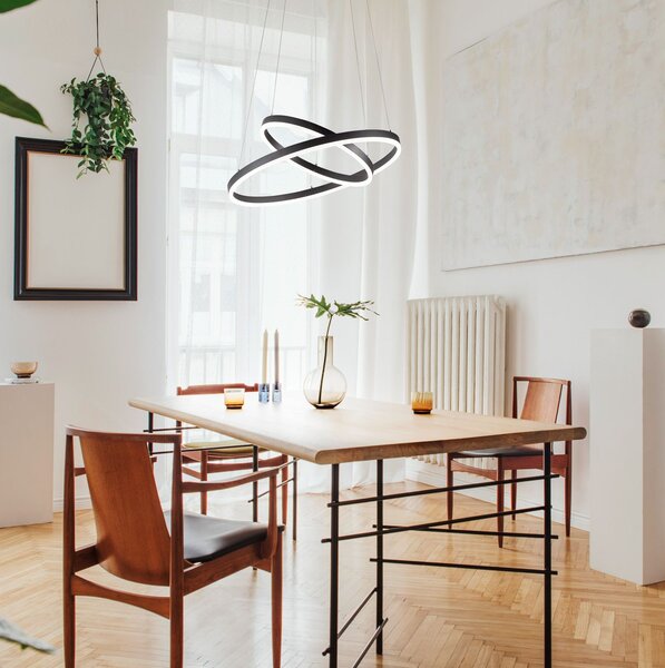 Fabas 3508-45-101 Giotto, dvojkruhové svítidlo pro zavěšení, 56W LED 3000K, černá, prům. 60cm