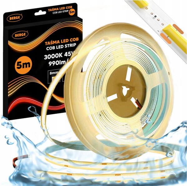BERGE LED pásek COB Neon 12V - 480D - 9W/m - IP67 - 5m - 990lm - teplá barva