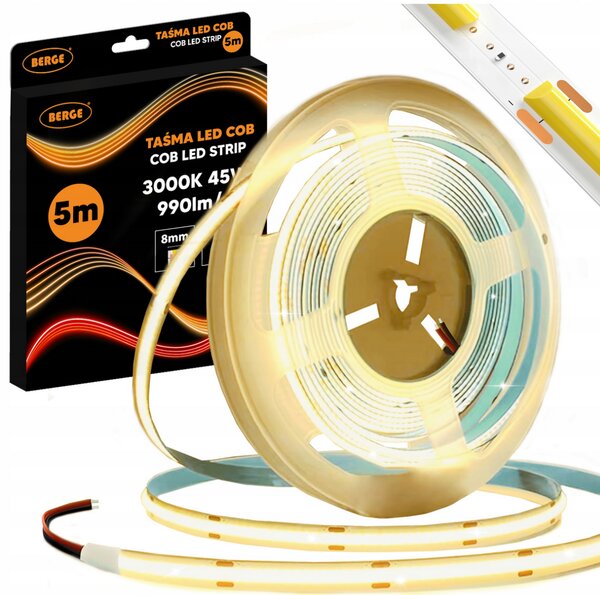 BERGE LED pásek COB Neon 12V - 480D - 9W/m - IP20 - 5m - 990lm - teplá barva