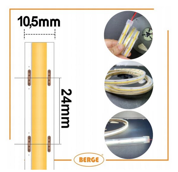 BERGE LED pásek COB Neon 12V - 480D - 9W/m - IP67 - 990lm - 5m - studená barva