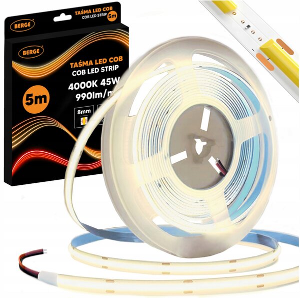 BERGE LED pásek COB Neon 12V - 480D - 9W/m - IP20 - 990lm - 5m - neutrální barva