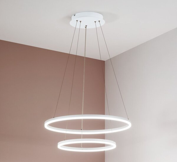 Fabas 3508-45-102 Giotto, dvojkruhové svítidlo pro zavěšení, 56W LED 3000K, bílá, prům. 60cm