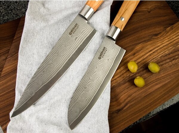 Böker - Damaškový kuchyňský nůž DAMAST OLIVE 21,2 cm olivové dřevo