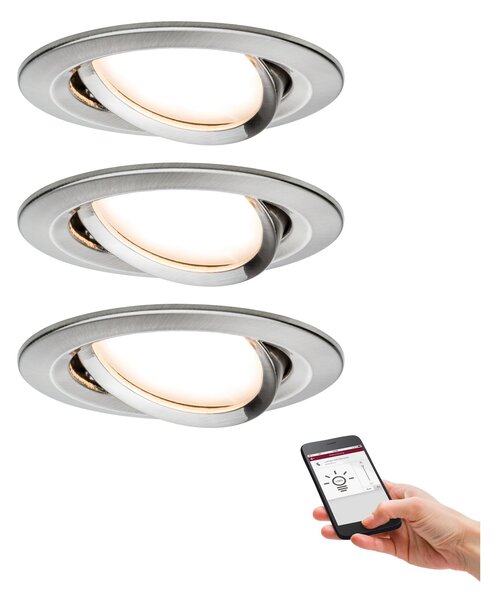 Paulmann 92959 ZigBee LED Nova Plus Coin, sada zápustných bodovek 3x6.5W 2700K stmívatelné, kartáčovaný hliník