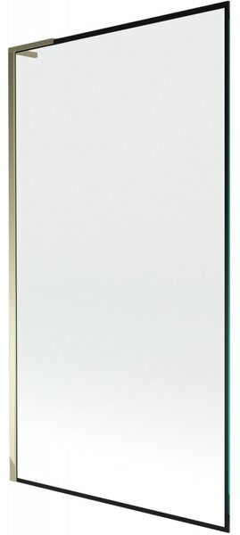 Mexen Next L, 1-křídlová vanová zástěna 100 x 150 cm, 6mm čiré sklo-černý vzor, ​​zlatý lesklý profil, 895-100-000-03-70-50