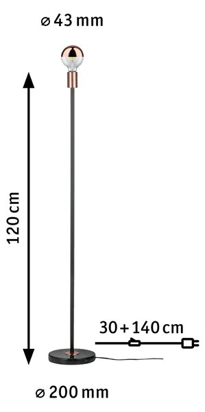 Paulmann 79614 Nordin, stojací lampa v kombinaci černé, mědi a černého mramoru, 1x20W E27, výška 120cm