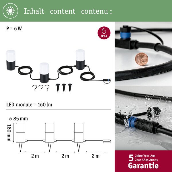 Paulmann 94761 Plug&Shine Tubs, venkovní univerzální rětěz 3xE14, IP44