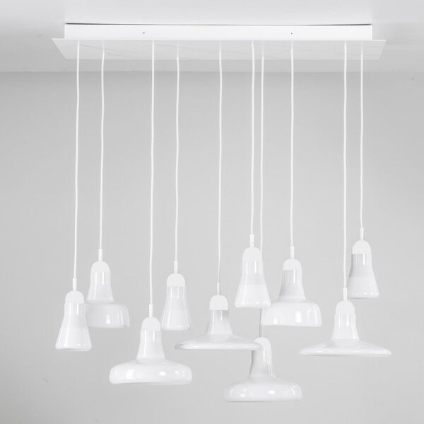 Brokis PC00921_041 Shadows set rectangular large, závěsné svítidlo, foukané matné bílé sklo - bílý dub - černý kabel, 10x5W LED GU10 dim, 100x36cm