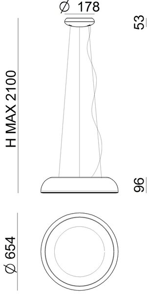 Stilnovo 8539 Reflexio_P, bílé závěsné svítidlo se skrytým zdrojem světla, 48W LED stmívatelné 3000K, prům. 65cm
