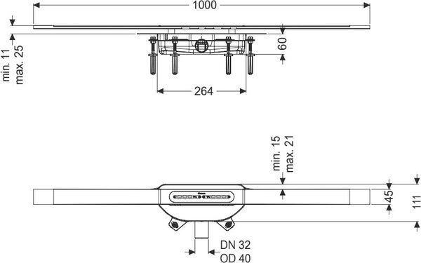 Kessel Linearis Infinity sprchový odtok 100 cm černá 45302.10