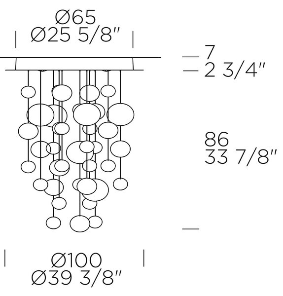 Leucos Ether 90S, luxusní svítidlo z křišťálového skla, 4x15W G53, průměr 100cm, délka: 86cm