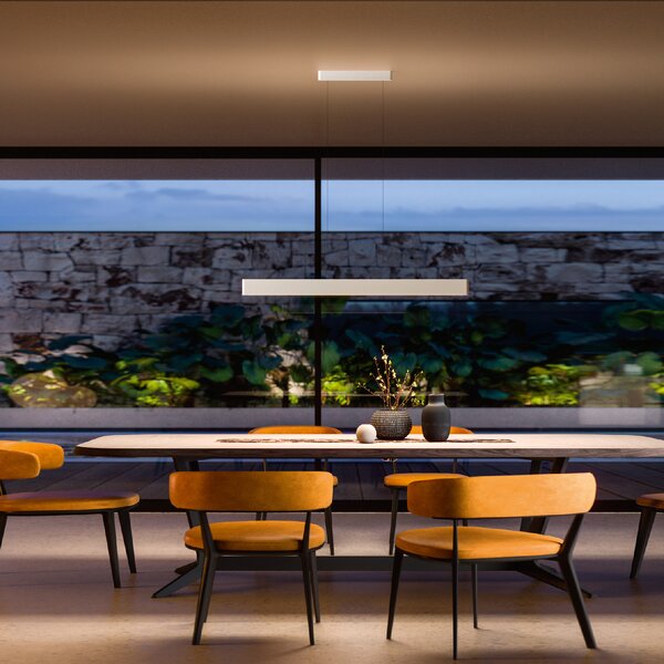 Linea Light 9195 Satori_P, bílé závěsné svítidlo se svícením nahoru/dolu, 25W LED 3000K stmívatelné DALI/PUSH, délka 86cm