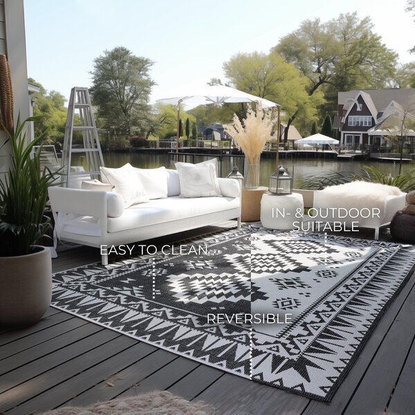 ELLE Decoration, Kusový koberec Gemini 106019 Black z kolekce Elle – na ven i na doma, 80x150, černobílá, chodba / předsíň