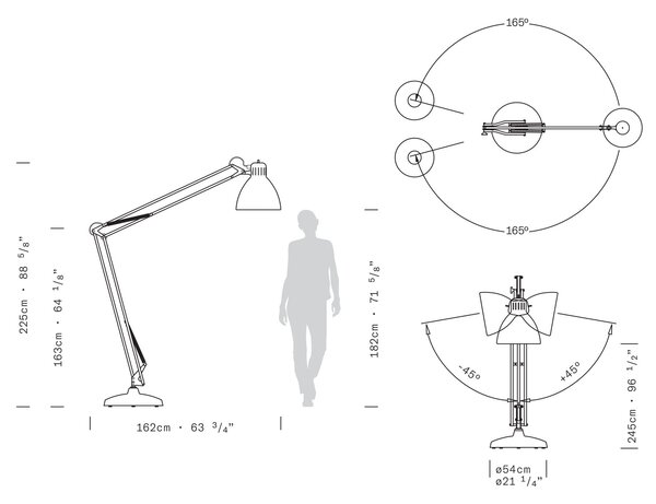 Leucos JJ Big, bílá stojací lampa se stmívačem, 1x45W LED 2700/3000K, výška 225cm