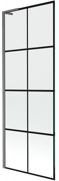 Mexen Next L, 1-křídlová vanová zástěna 70 x 150 cm, 6mm čiré sklo-černý vzor, ​​grafitový profil, 895-070-000-03-77-66