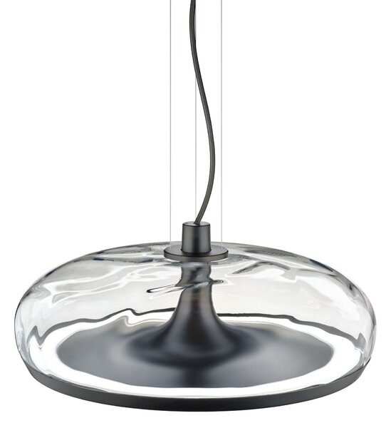 Leucos Aurelia S45 SS, závěsné svítidlo čiré sklo s vodním efektem/matná zbraňová ocel, 11+14W LED 2700K stmívatelné, průměr 45cm