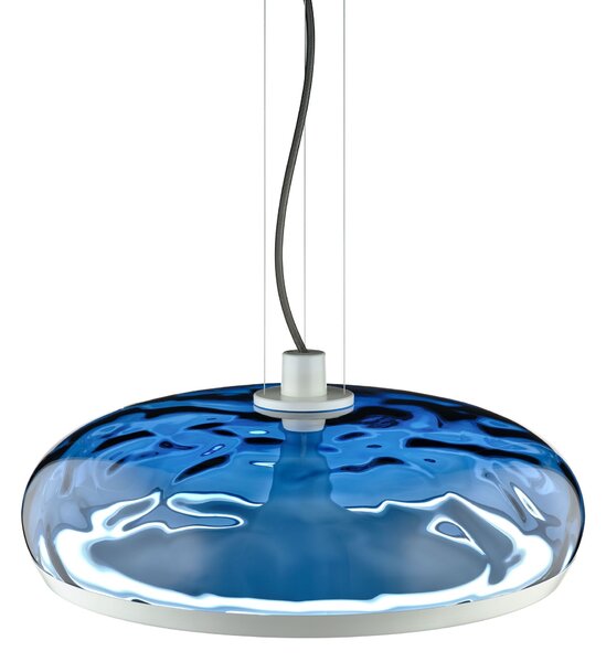 Leucos Aurelia S45 SS, závěsné svítidlo modré sklo s vodním efektem/bílá, 11+14W LED 2700K stmívatelné, průměr 45cm