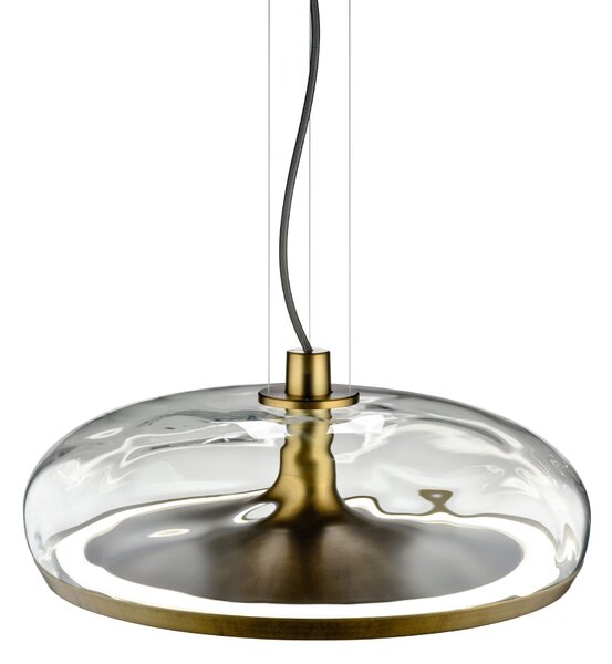 Leucos Aurelia S45 SS, závěsné svítidlo čiré sklo s vodním efektem/vintage mosaz, 11+14W LED 2700K stmívatelné, průměr 45cm