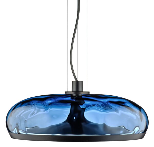 Leucos Aurelia S45 SS, závěsné svítidlo modré sklo s vodním efektem/matná zbraňová ocel, 11+14W LED 2700K stmívatelné, průměr 45cm