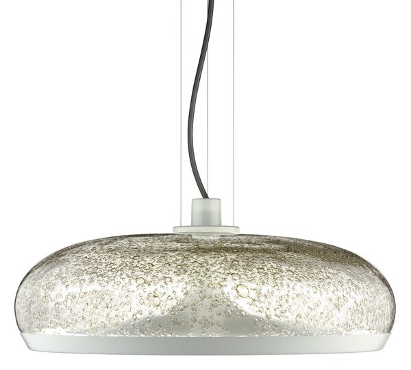 Leucos Aurelia S45 SS, závěsné svítidlo čiré sklo pulegoso s kovovým práškem/bílá, 11+14W LED 2700K stmívatelné, průměr 45cm