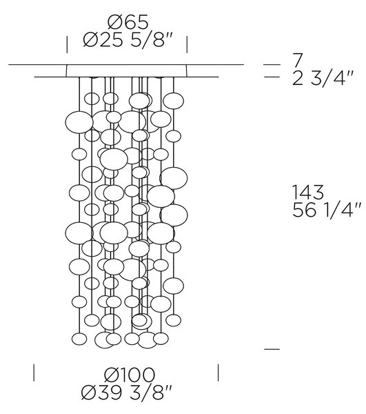 Leucos Ether 150S, luxusní svítidlo z křišťálového skla, 4x15W G53, průměr 100cm, délka: 143cm