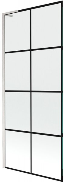 Mexen Next L, 1-křídlová vanová zástěna 80 x 150 cm, 6mm čiré sklo-černý vzor, ​​6mm čiré sklo, profil broušená ocel, 895-080-000-03-77-97