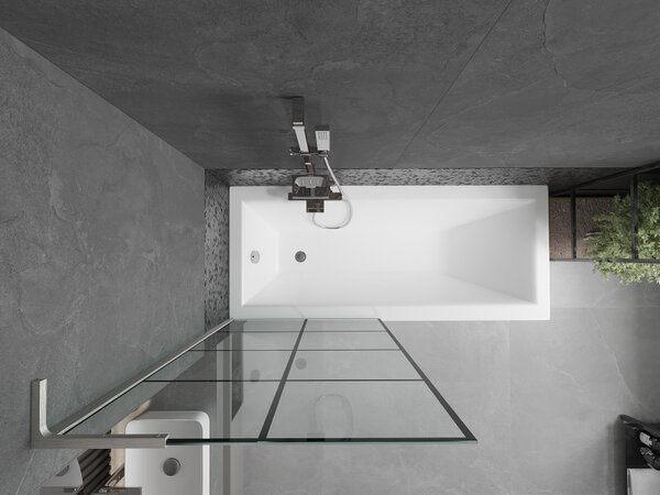 Mexen Next L, 1-křídlová vanová zástěna 80 x 150 cm, 6mm čiré sklo-černý vzor, ​​6mm čiré sklo, profil broušená ocel, 895-080-000-03-77-97