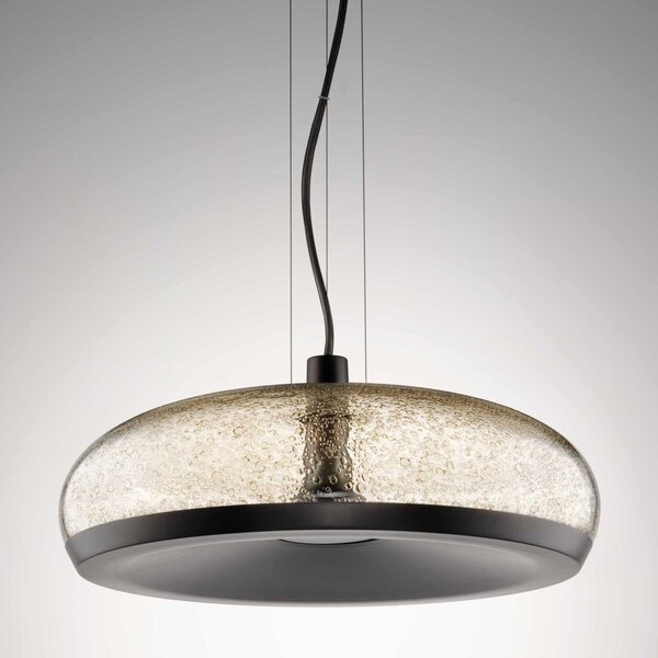 Leucos Aurelia S45 SS, závěsné svítidlo čiré sklo pulegoso s kovovým práškem/matná zbraňová ocel, 11+14W LED 2700K stmívatelné, průměr 45cm