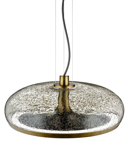 Leucos Aurelia S45 SS, závěsné svítidlo čiré sklo pulegoso s kovovým práškem/vintage mosaz, 11+14W LED 2700K stmívatelné, průměr 45cm