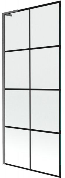 Mexen Next L, 1-křídlová vanová zástěna 80 x 150 cm, 6mm čiré sklo-černý vzor, ​​grafitový profil, 895-080-000-03-77-66
