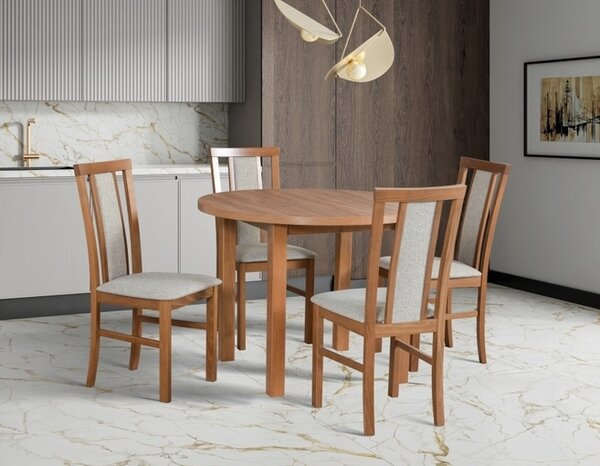 Drewmix jídelní sestava DX 4 + odstín dřeva (židle + nohy stolu) sonoma, odstín lamina (deska stolu) bílá, potahový materiál látka