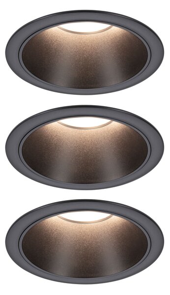 Paulmann 94869 Cole Coin, set bodovek v černé úpravě, 3x6W LED 2700K tříkrokové stmívání, prům. 8,8cm, IP44