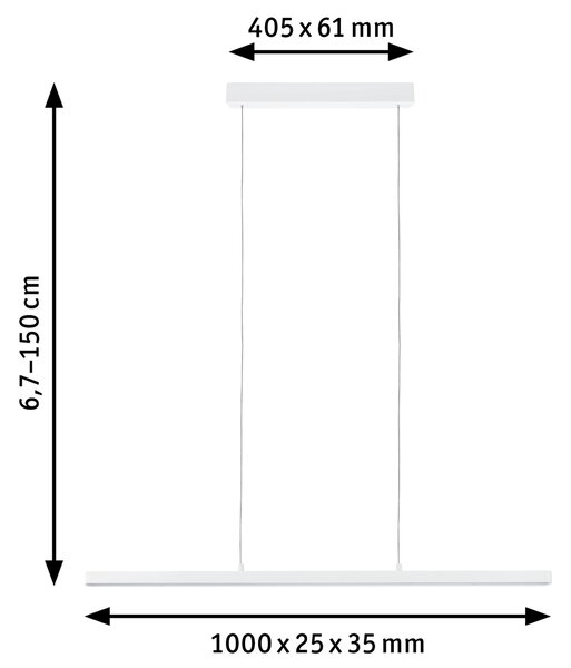 Paulmann 79901 Lento, bílé lineární závěsné svítidlo se svícením nahoru-dolu, 42W LED 2700K stmívatelné, délka 100cm