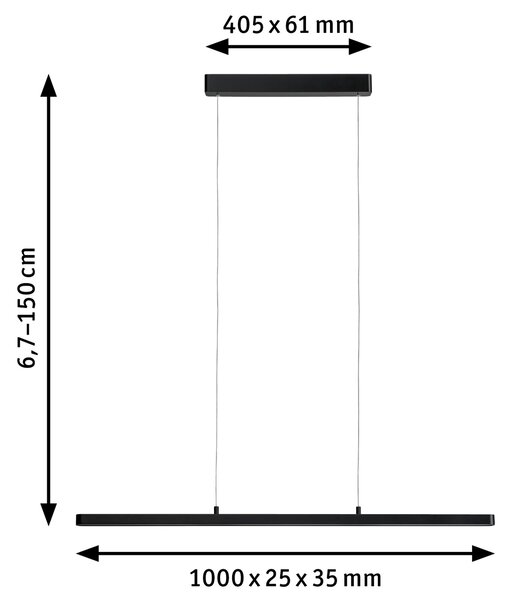 Paulmann 79885 Lento, Zigbee černé lineární závěsné svítidlo se svícením nahoru-dolu, 3x13,5W LED tunnable white, stmívatelné, délka 100cm