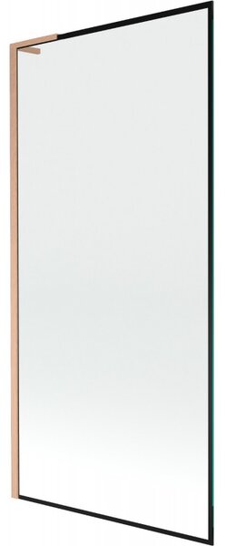 Mexen Next L, 1-křídlová vanová zástěna 90 x 150 cm, 6mm čiré sklo-černý vzor, ​​měděný profil, 895-090-000-03-70-65