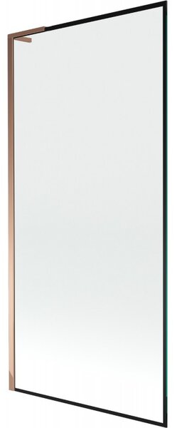 Mexen Next L, 1-křídlová vanová zástěna 90 x 150 cm, 6mm čiré sklo-černý vzor, ​​růžové zlato profil, 895-090-000-03-70-60