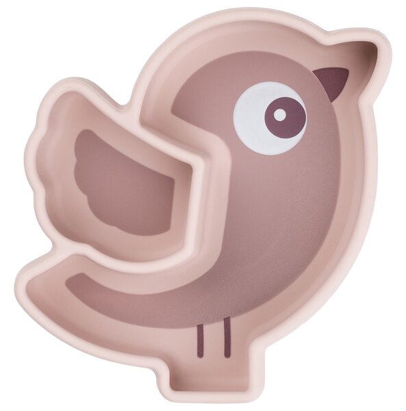 Růžový silikonový talíř Done by Deer Birdee s přísavkou