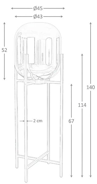 Angel Cerdá Kouřově šedá skleněná stojací lampa No. 8087, 140 cm