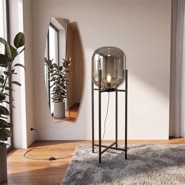 Angel Cerdá Kouřově šedá skleněná stojací lampa No. 8087, 140 cm